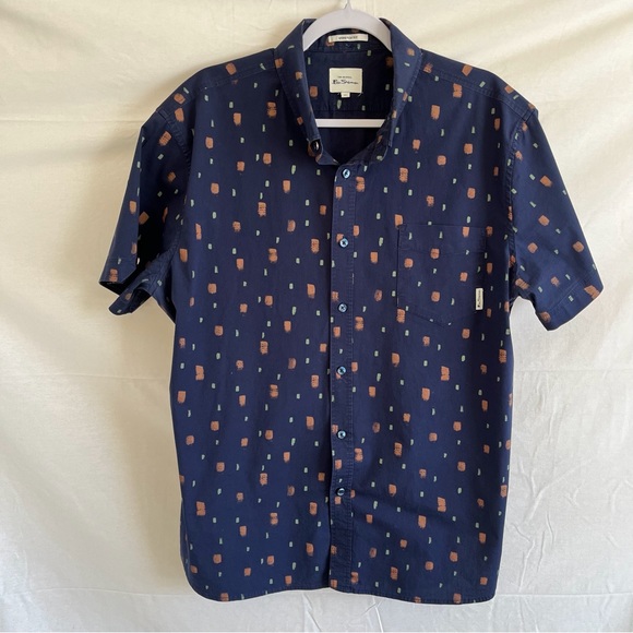 Ben Sherman Other - Ben Sherman The Original Stretch Fit Short Sleeve Button Up Blue Brown Shirt XL